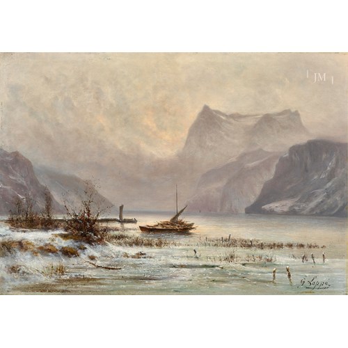 Sisikon in winter with the Urirotstock, Lake Luzern, Switzerland